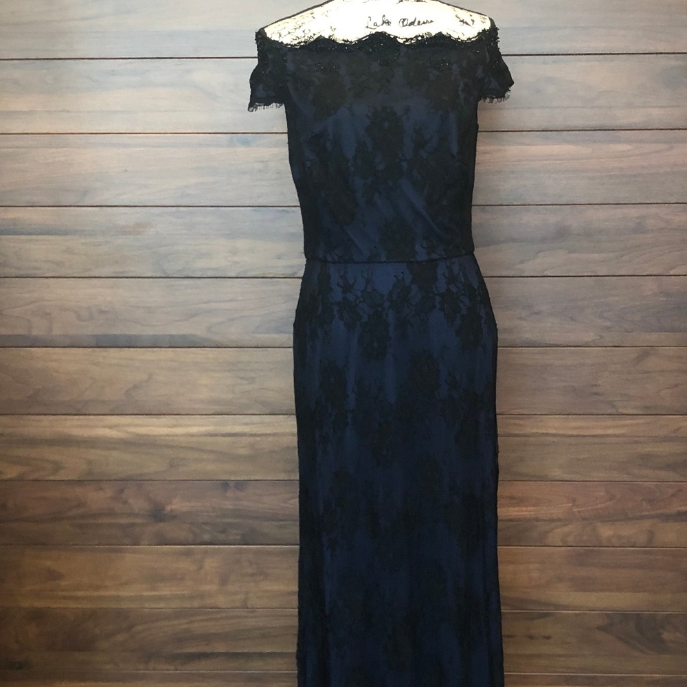 Off Shoulder Lace Dress Floor length Black Navy